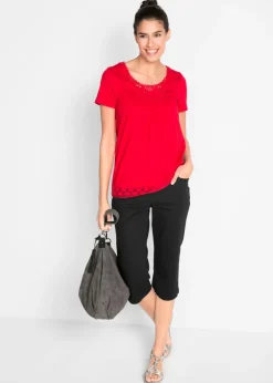 Pantalón capri de algodón con cintura cómoda y aberturas laterales