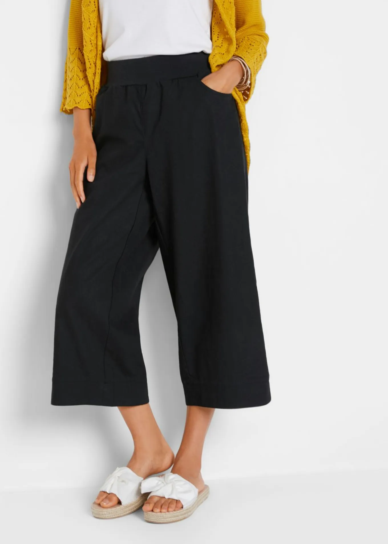 Pantalón capri de mezcla de lino y algodón