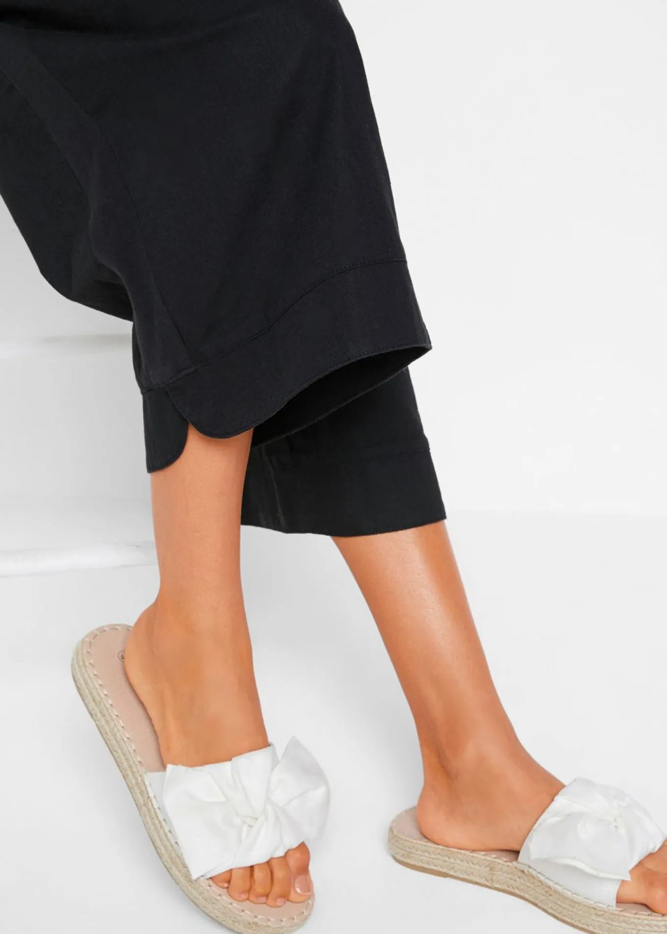 Pantalón capri de mezcla de lino y algodón