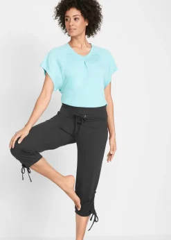 Pantalón capri de mezcla de viscosa con fruncido