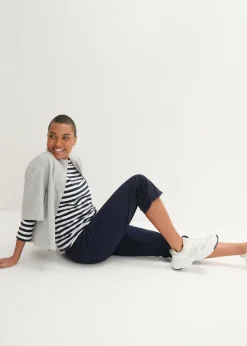 Pantalón capri de mezcla de algodón con cintura cómoda