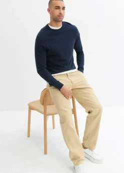 Pantalón chino, relaxed fit, de algodón puro, straight
