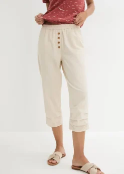 Pantalón con corte zanahoria de mezcla de lino y algodón