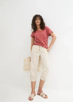 Pantalón con corte zanahoria de mezcla de lino y algodón