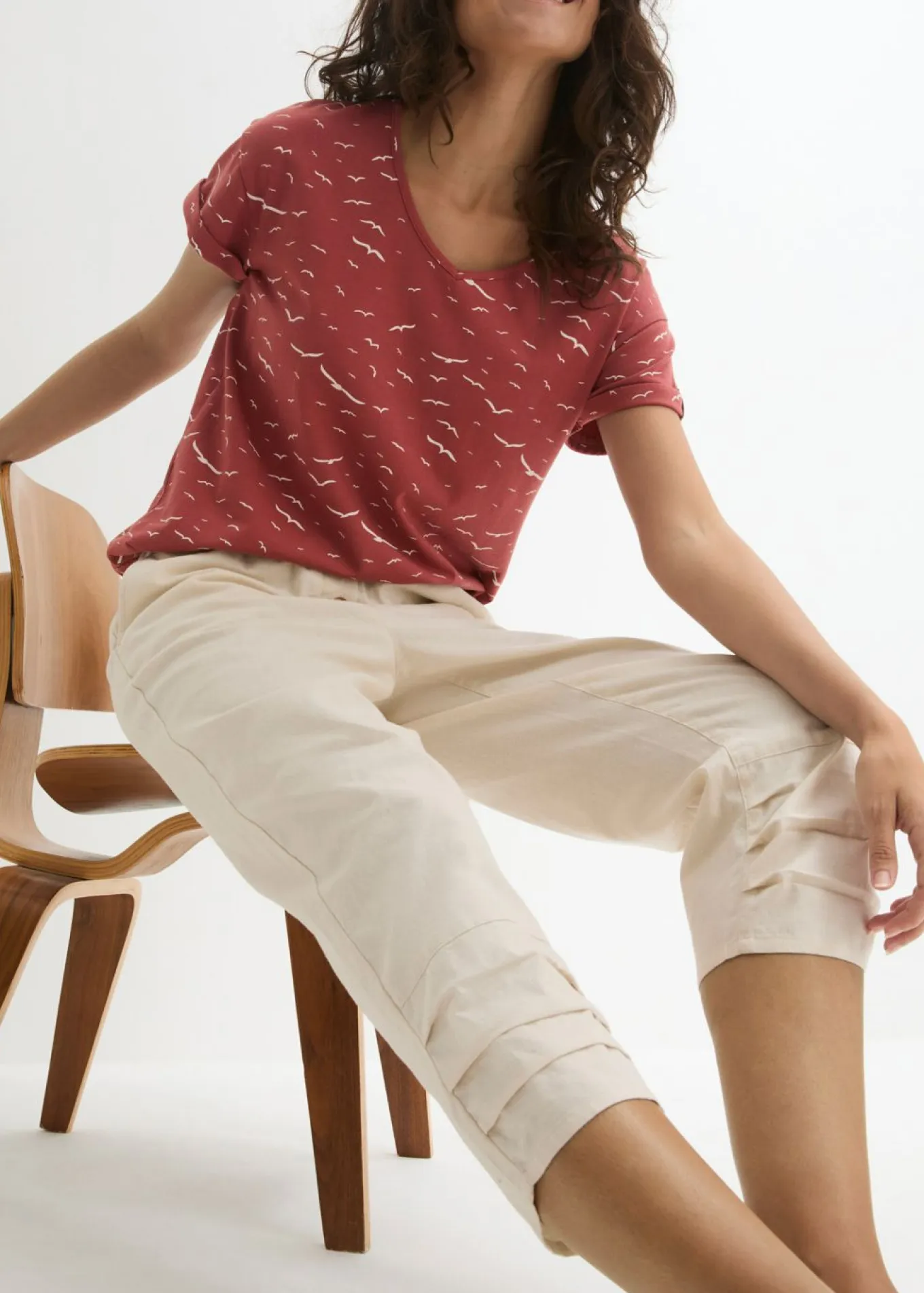 Pantalón con corte zanahoria de mezcla de lino y algodón