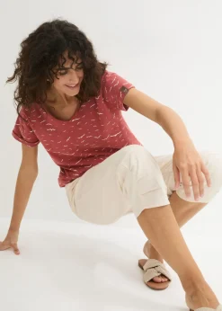 Pantalón con corte zanahoria de mezcla de lino y algodón