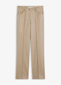 Pantalón con pernera recta de piel sintética con ribete