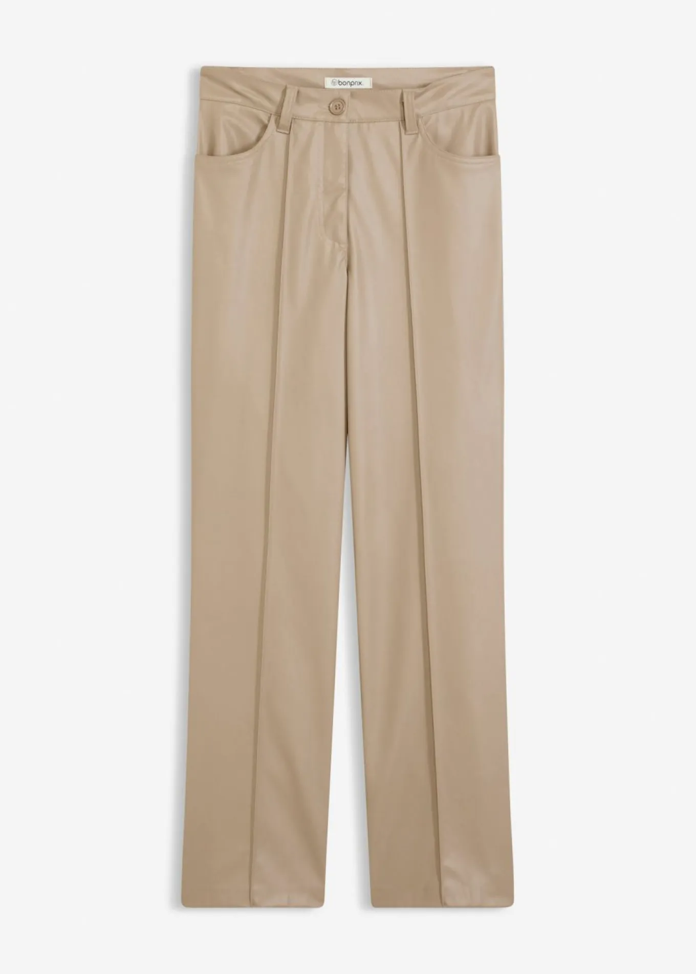 Pantalón con pernera recta de piel sintética con ribete