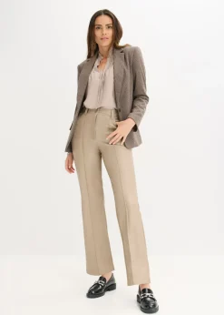 Pantalón con pernera recta de piel sintética con ribete