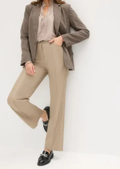Pantalón con pernera recta de piel sintética con ribete