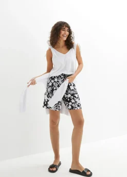 Pantalón corto ancho de viscosa con cómoda cinturilla alta