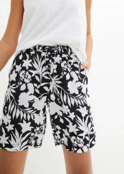 Pantalón corto ancho de viscosa con cómoda cinturilla alta