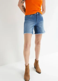 Pantalón corto vaquero con talle medio y tejido elástico