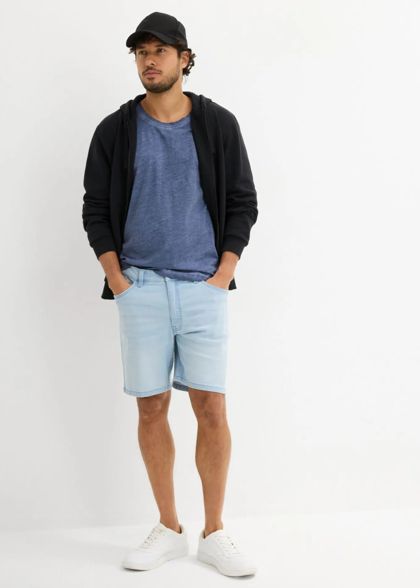 Pantalón corto vaquero elástico, loose fit, extra ancho