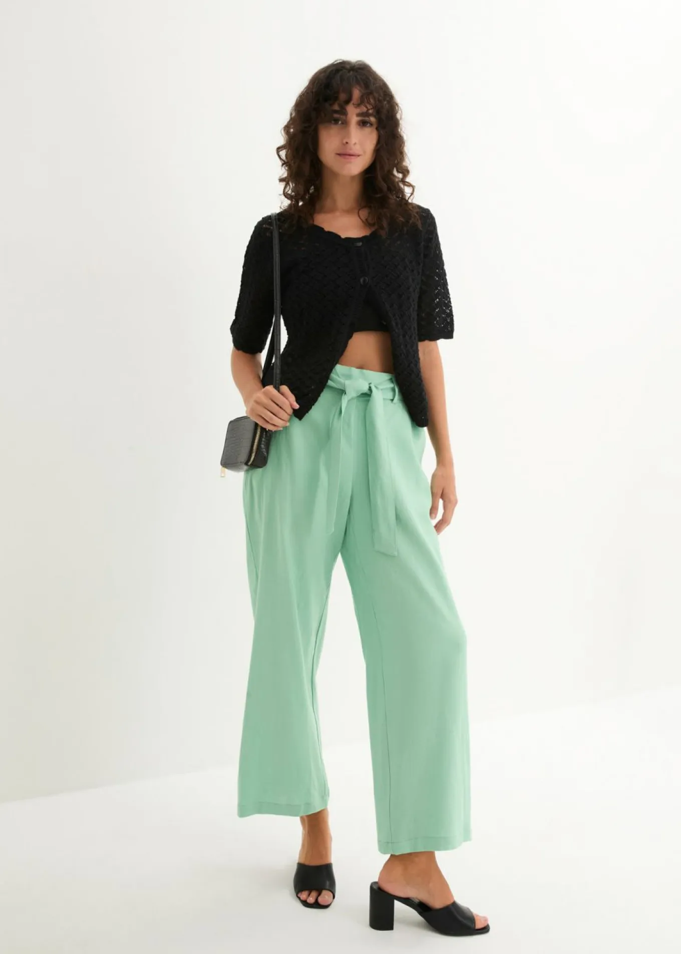Pantalón culotte de mezcla de lino vaporosa