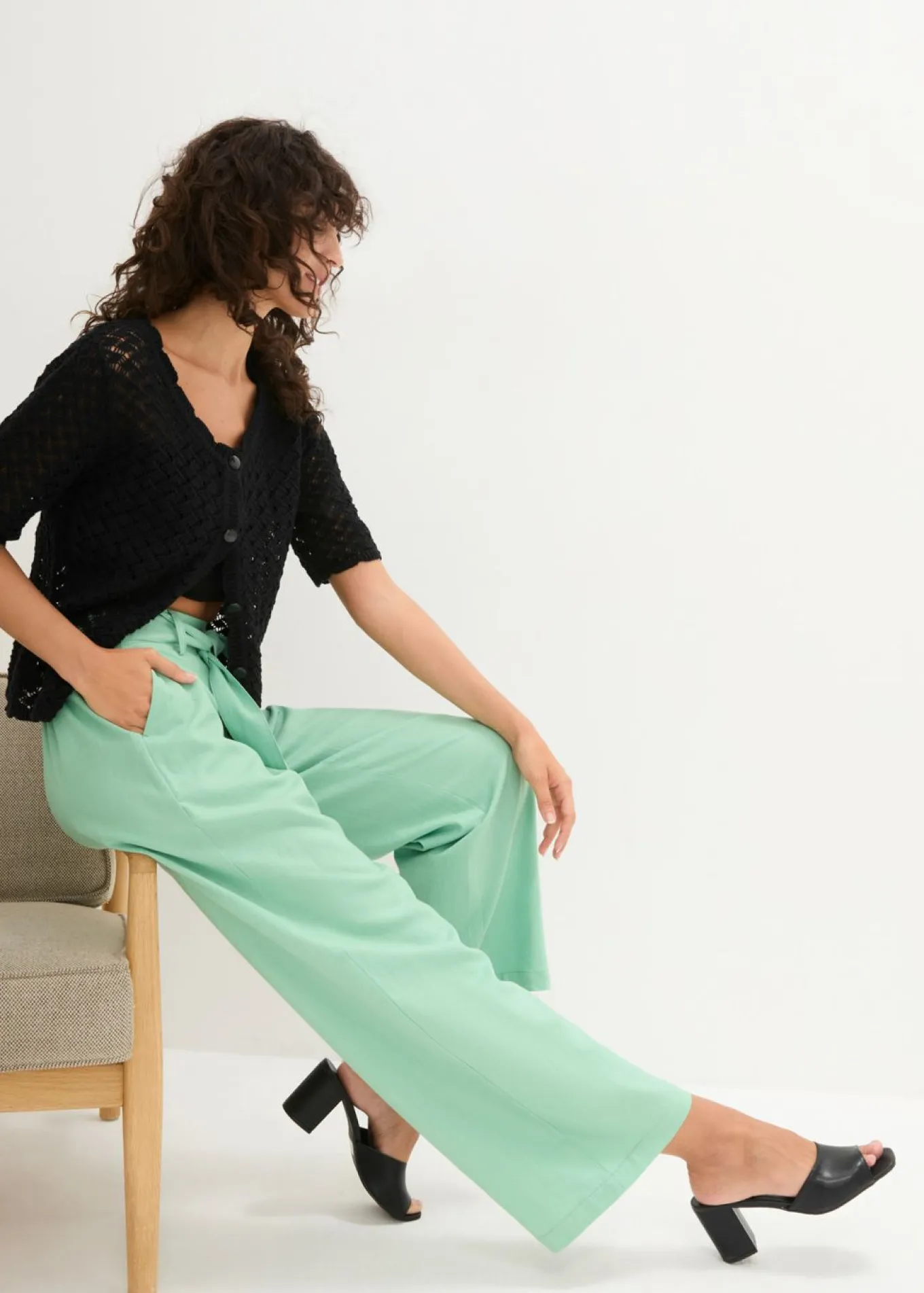 Pantalón culotte de mezcla de lino vaporosa