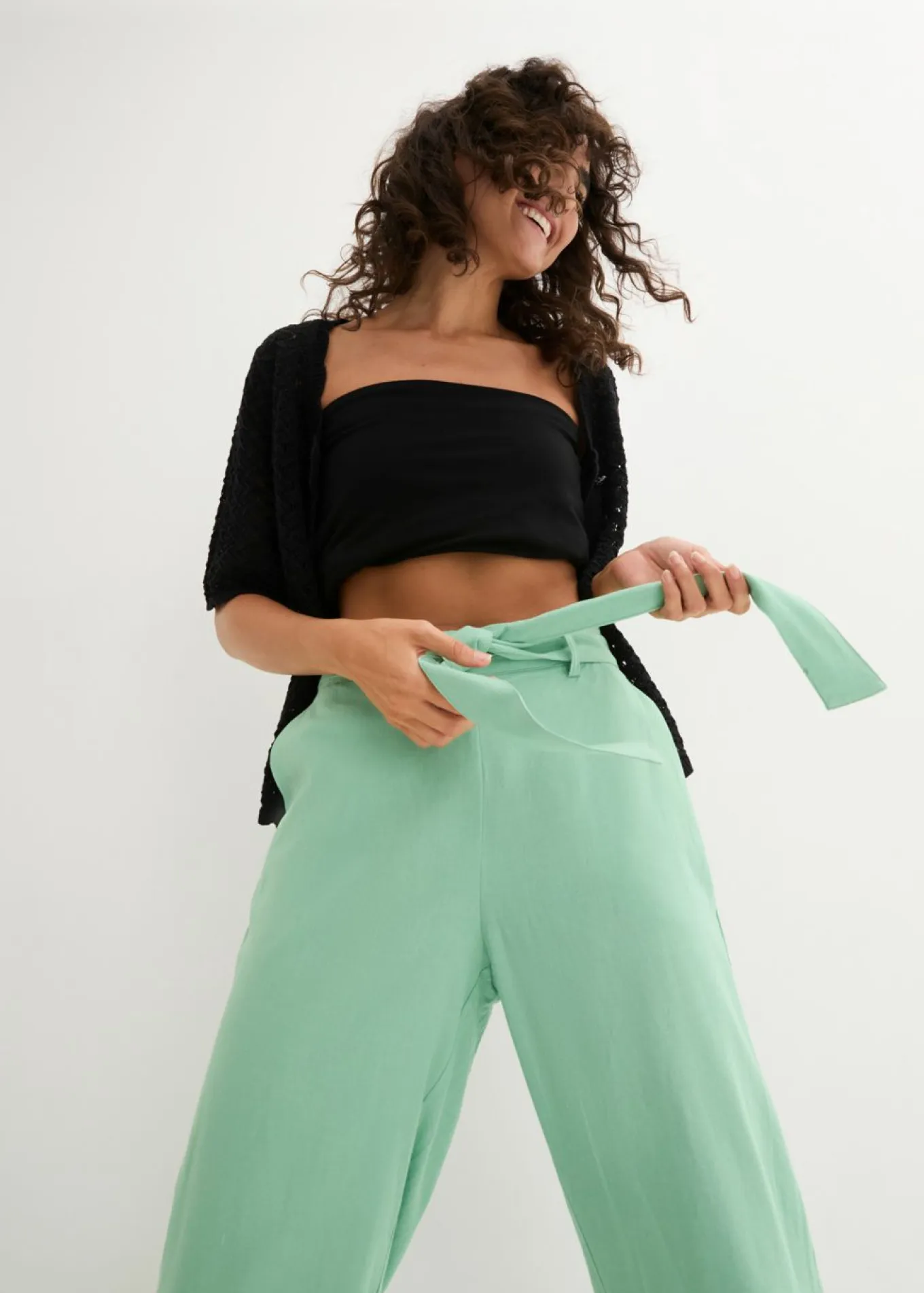 Pantalón culotte de mezcla de lino vaporosa