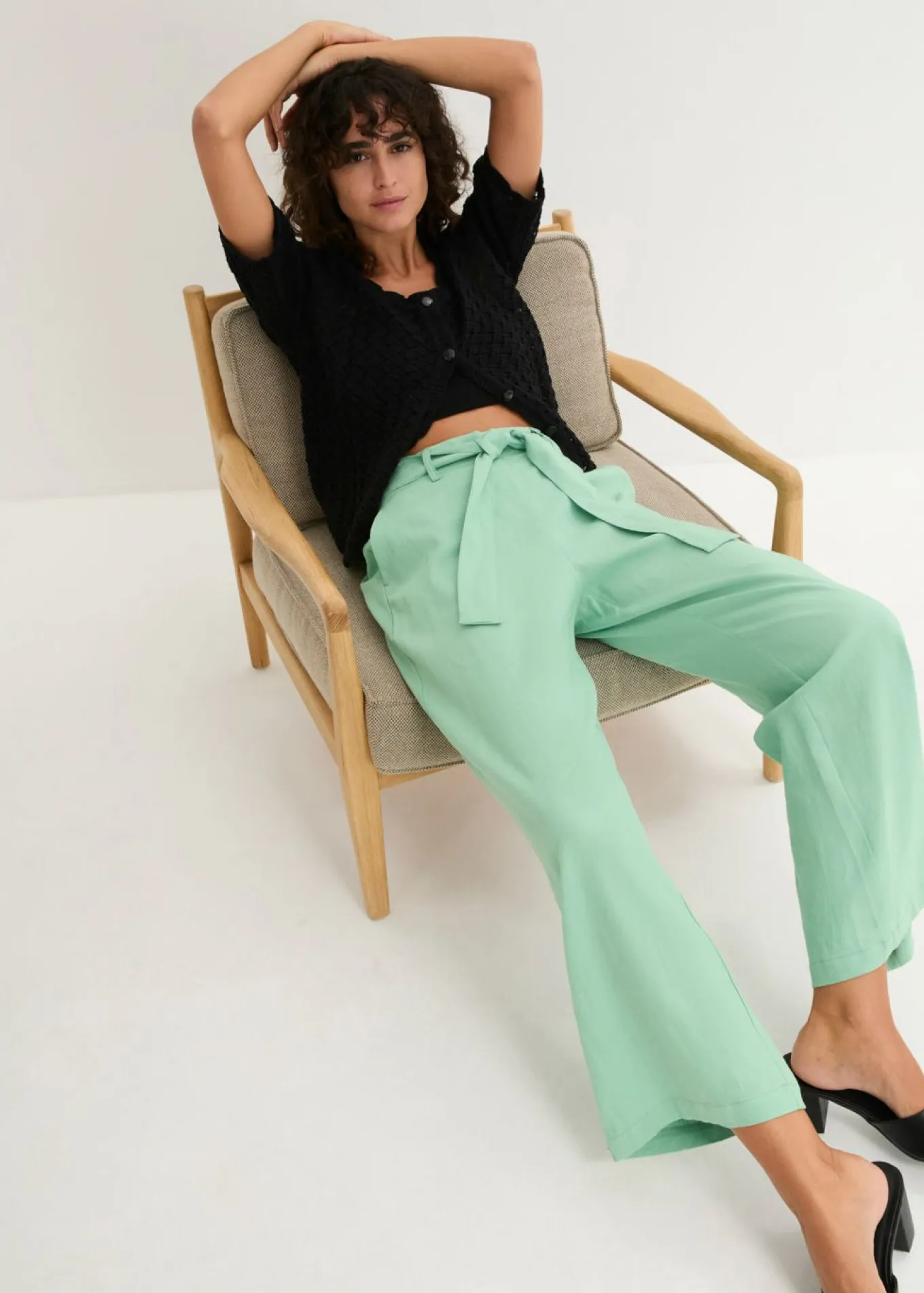 Pantalón culotte de mezcla de lino vaporosa
