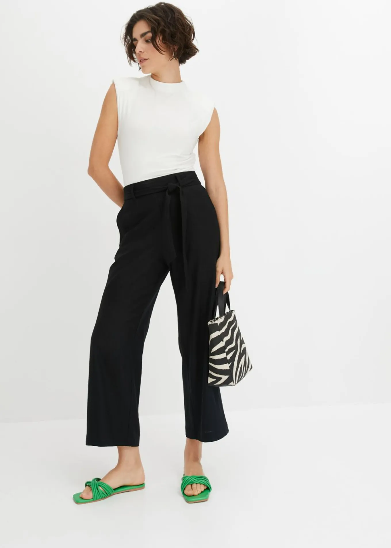 Pantalón culotte de mezcla de lino vaporosa