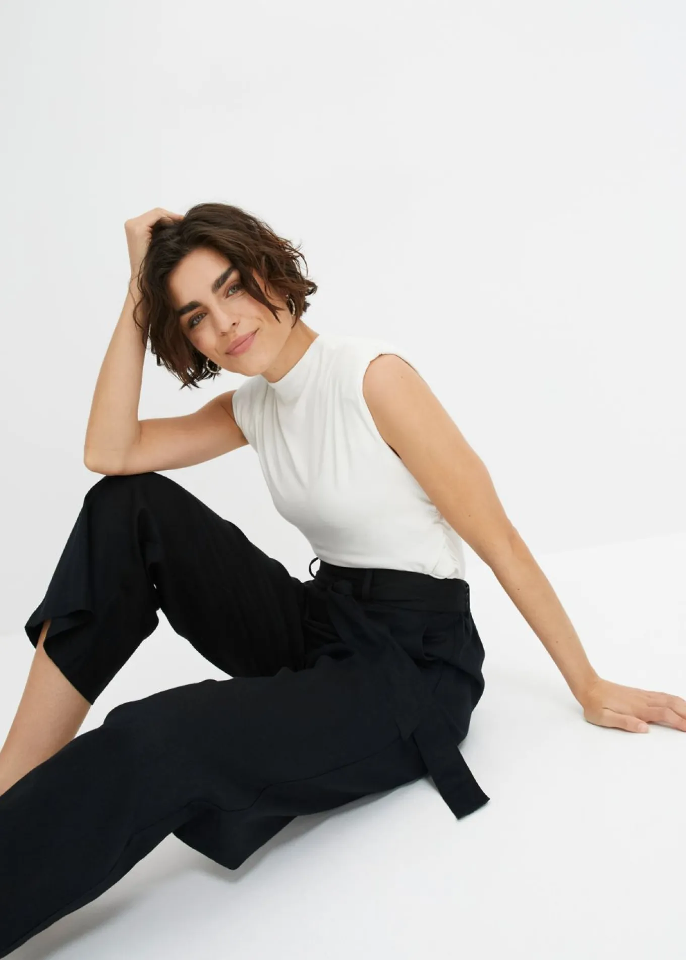 Pantalón culotte de mezcla de lino vaporosa