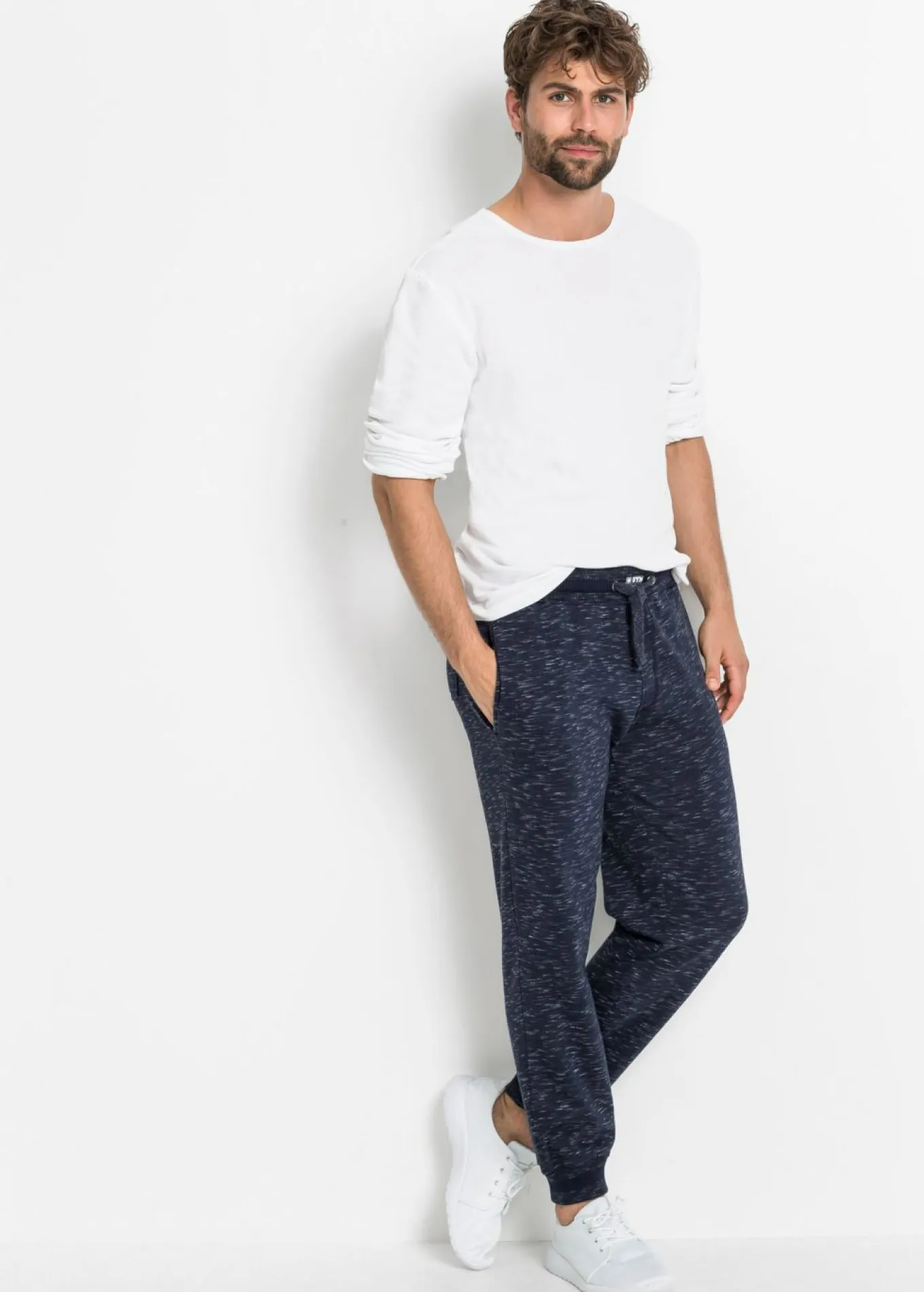 Pantalón de chándal jaspeado con cintura de canalé