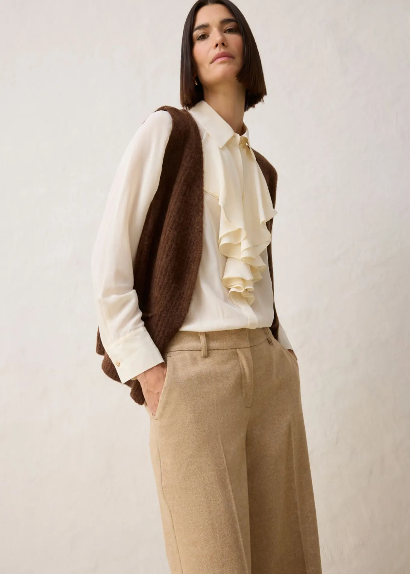 Pantalón de lana con patrón de espiga