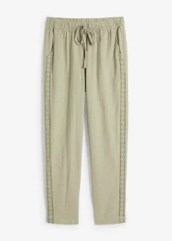 Pantalón de lino con encaje lateral, tobillero