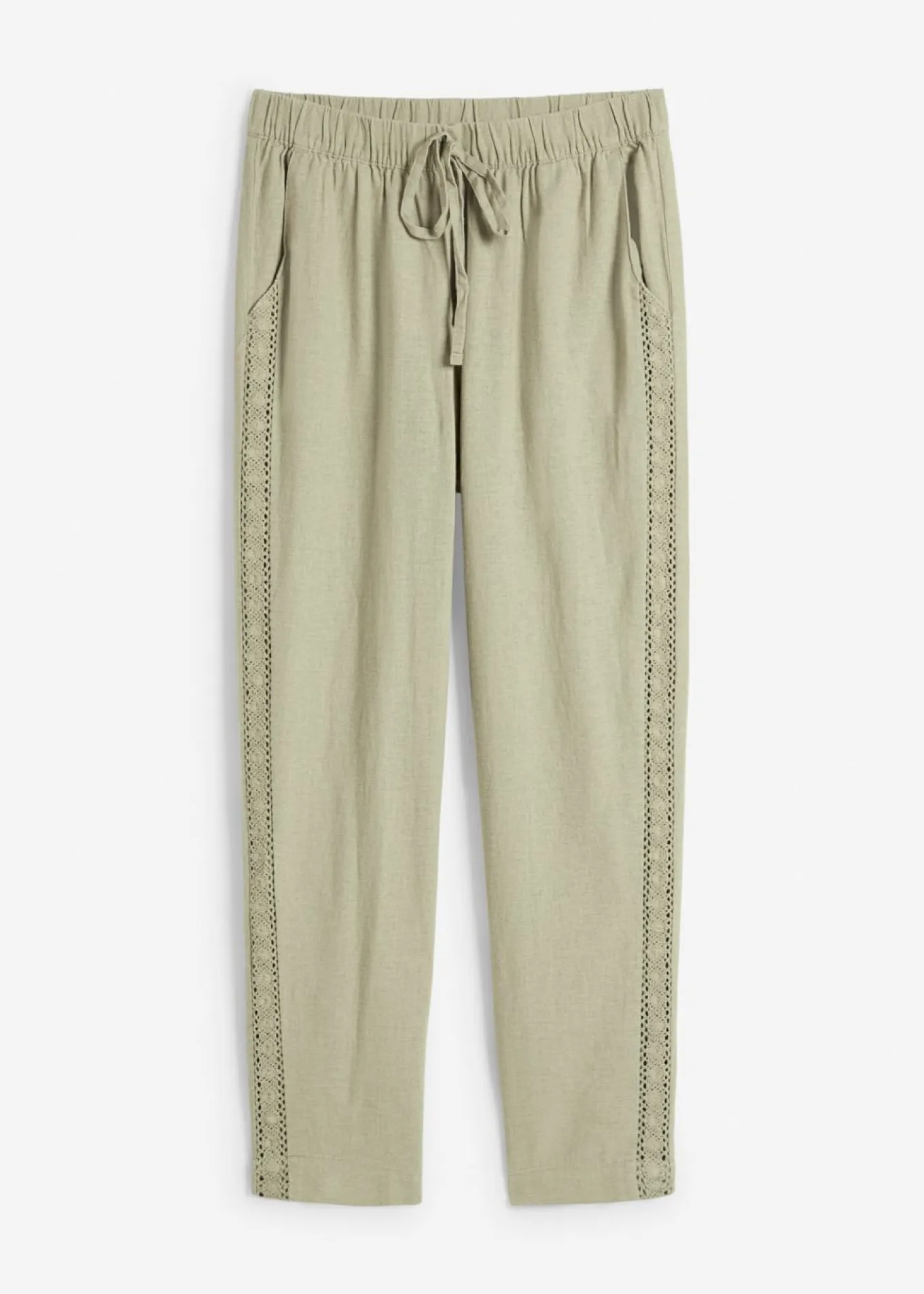 Pantalón de lino con encaje lateral, tobillero