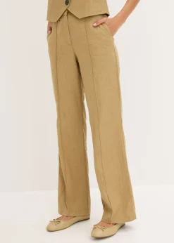Pantalón de lino con talle alto y pinzas