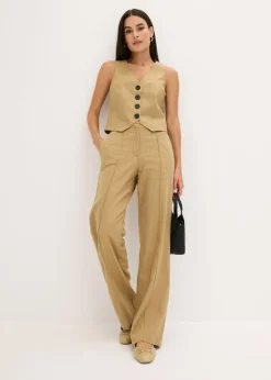 Pantalón de lino con talle alto y pinzas
