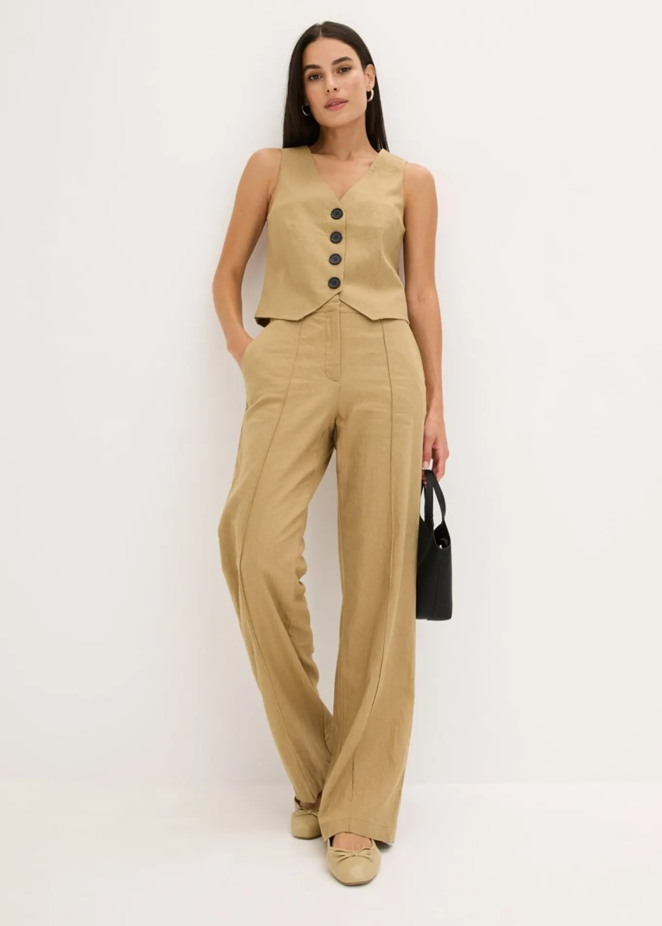 Pantalón de lino con talle alto y pinzas