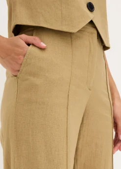 Pantalón de lino con talle alto y pinzas