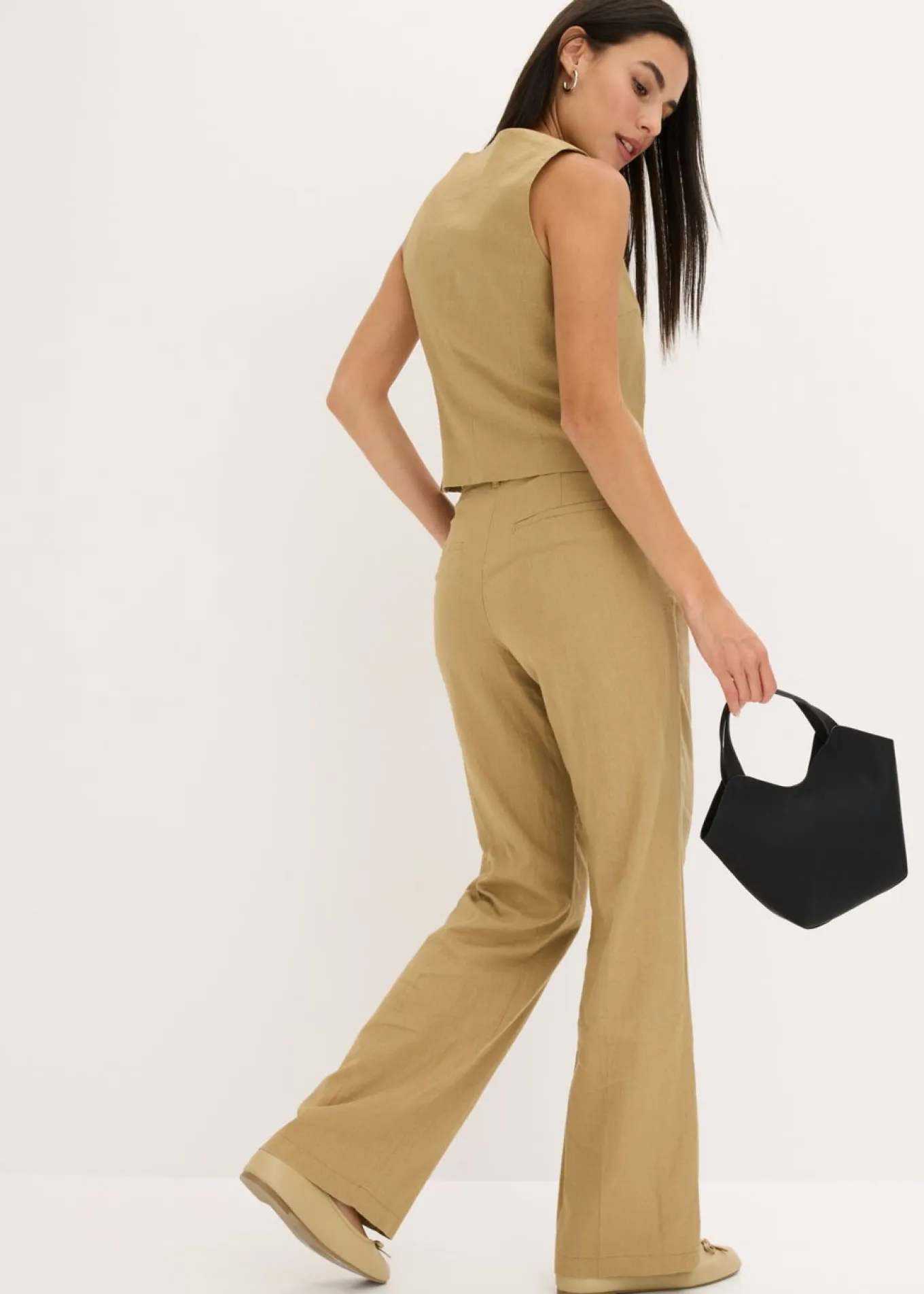 Pantalón de lino con talle alto y pinzas