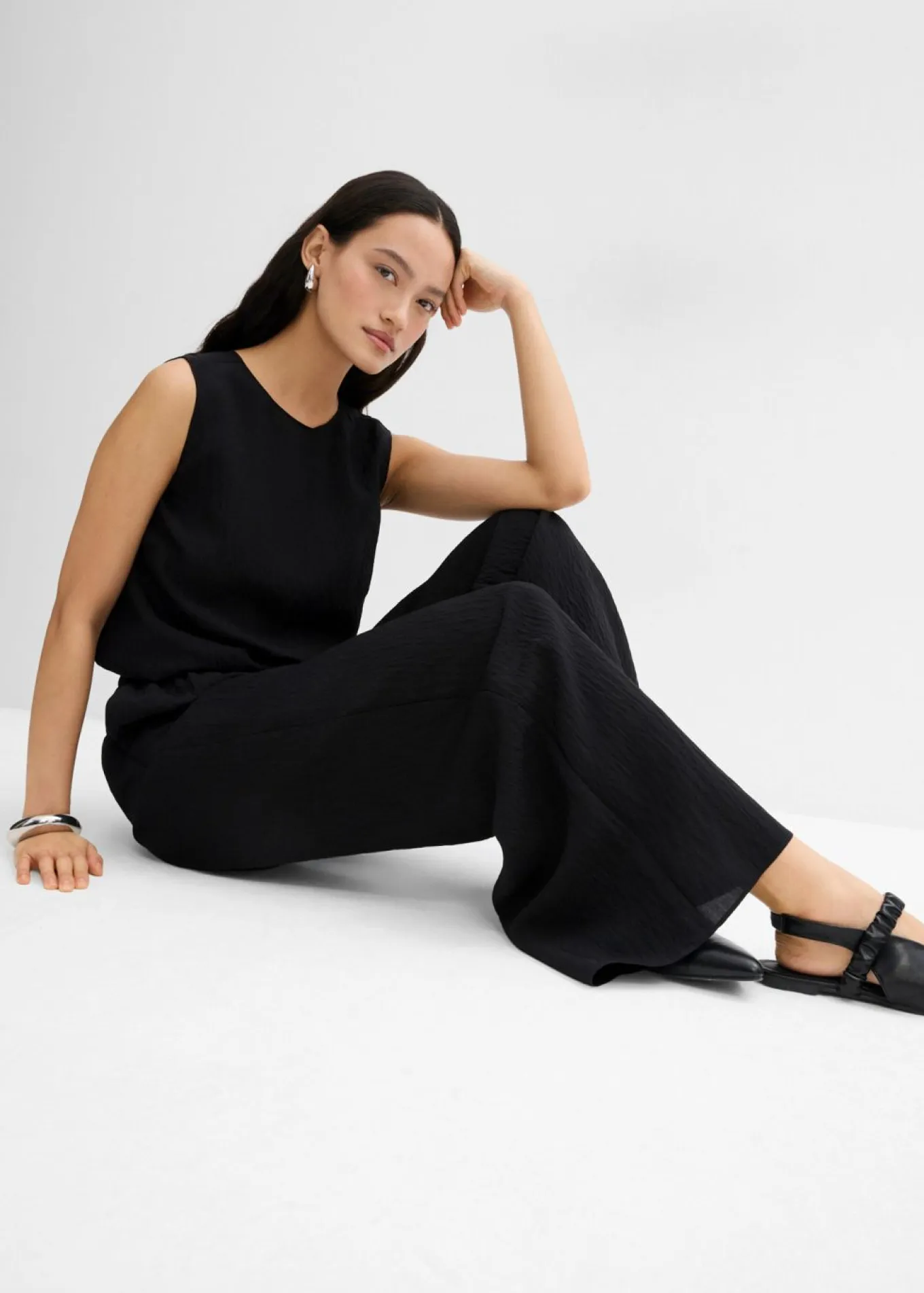 Pantalón de mezcla arrugada de viscosa con estructura