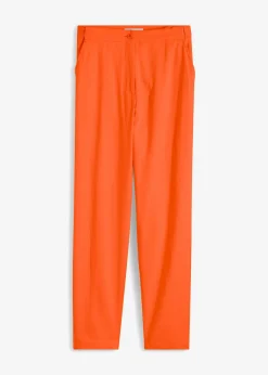 Pantalón de mezcla de lino y viscosa con talle alto y pernera corta