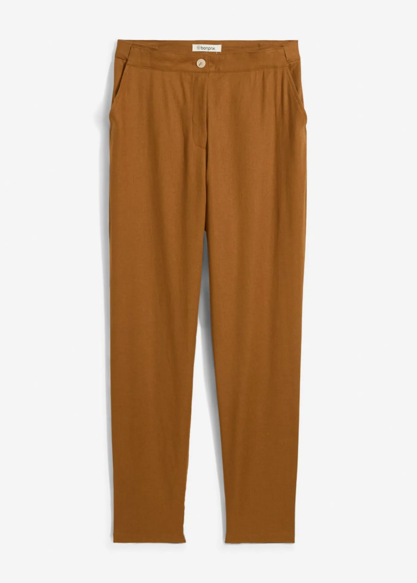 Pantalón de mezcla de lino y viscosa con talle alto y pernera corta