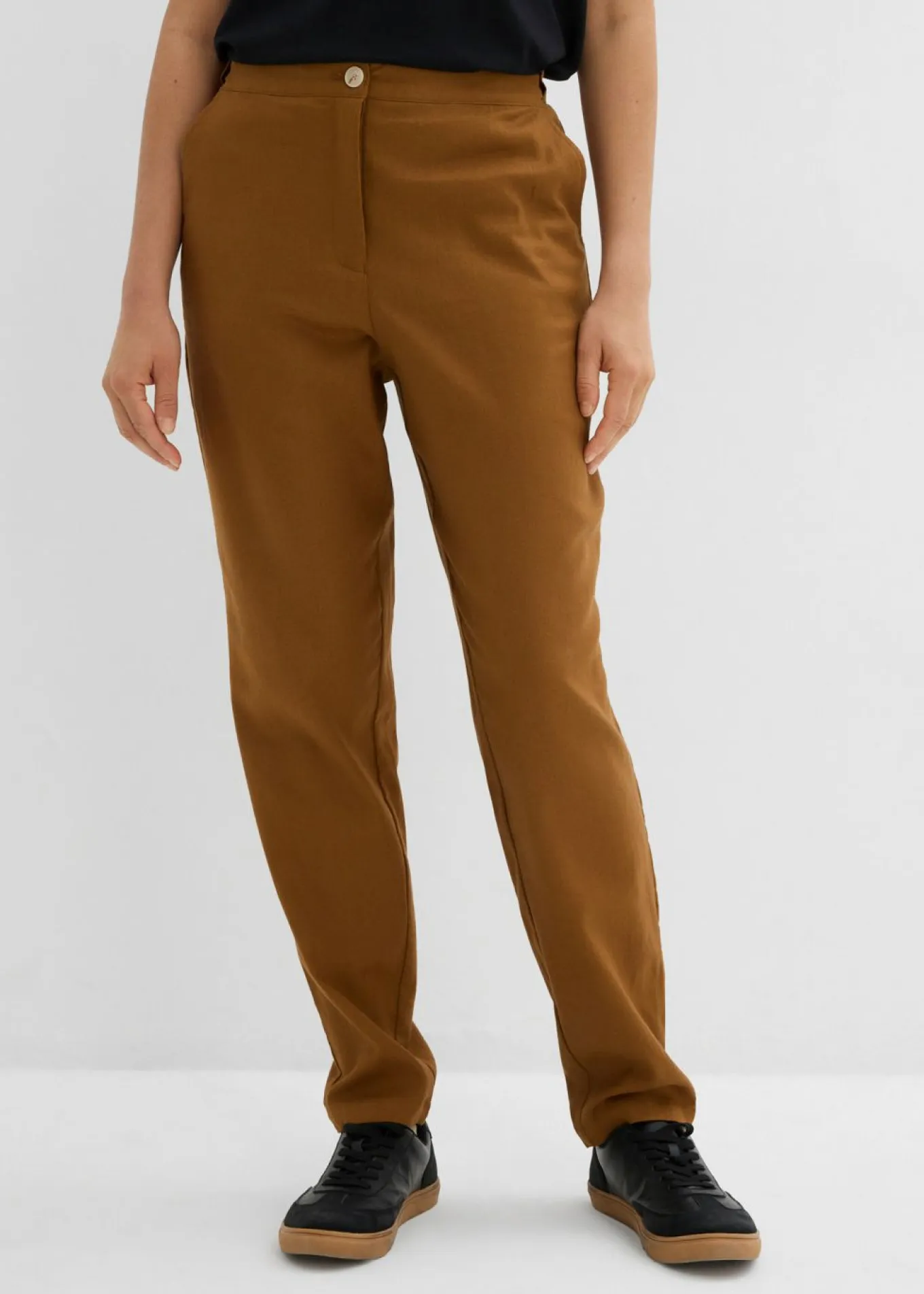Pantalón de mezcla de lino y viscosa con talle alto y pernera corta