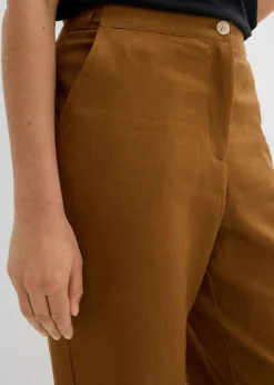 Pantalón de mezcla de lino y viscosa con talle alto y pernera corta