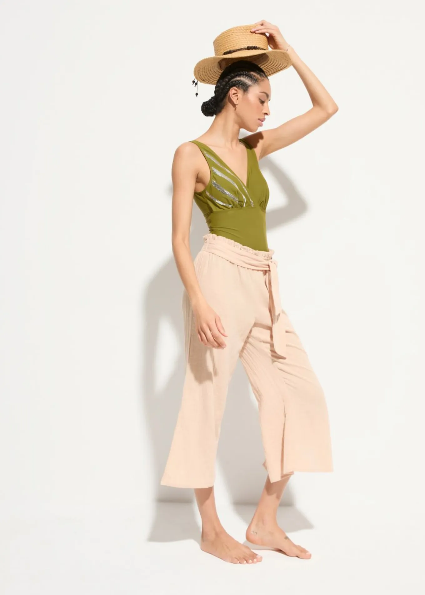 Pantalón de muselina capri para la playa
