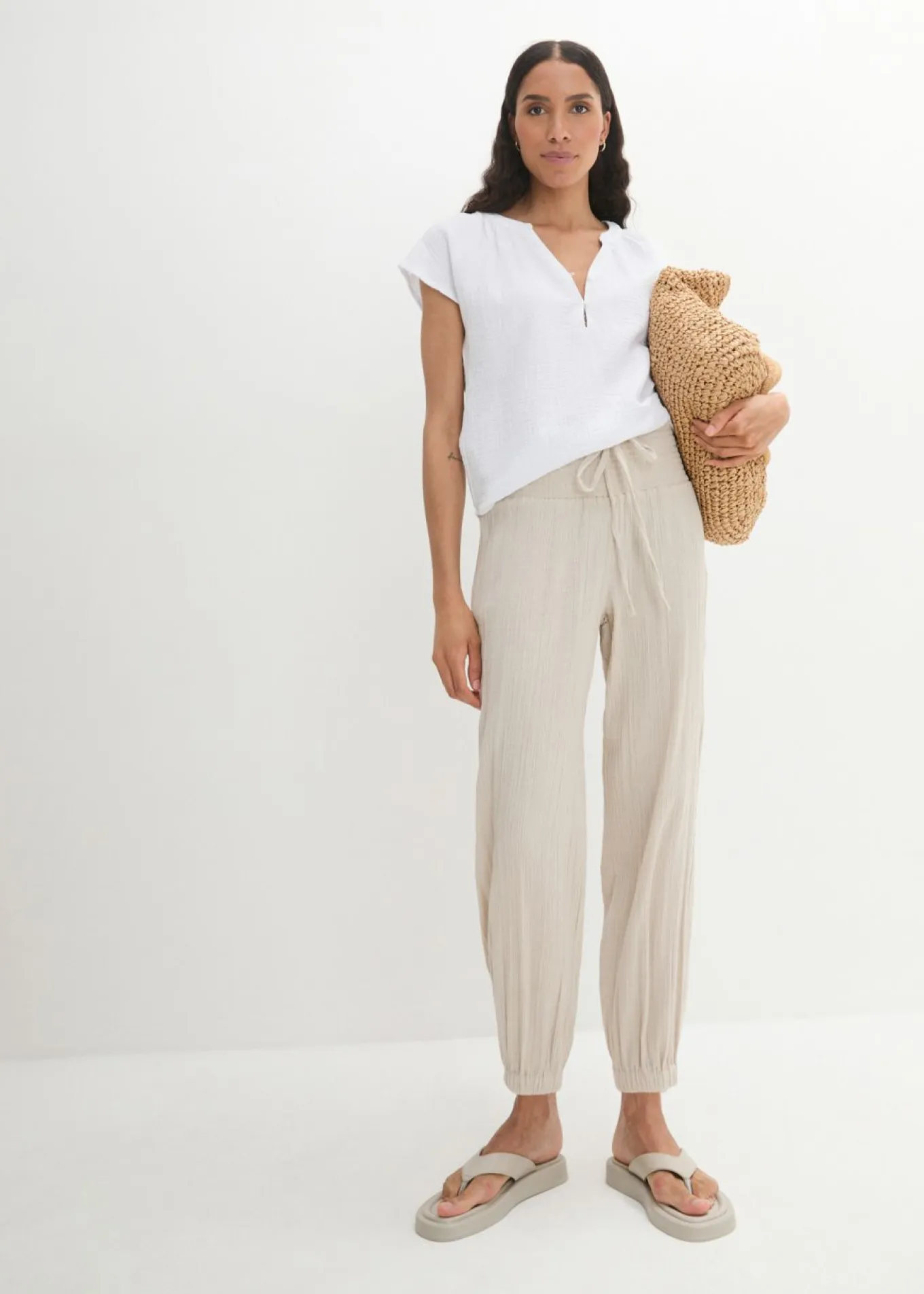 Pantalón de muselina con cintura de nido de abeja