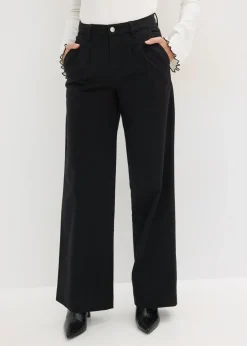 Pantalón de pernera ancha con cinturilla cómoda y pinzas