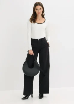 Pantalón de pernera ancha con cinturilla cómoda y pinzas