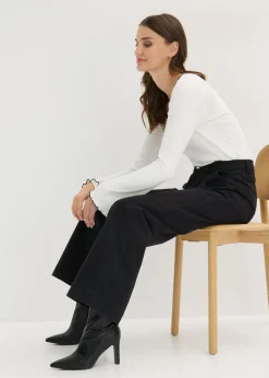 Pantalón de pernera ancha con cinturilla cómoda y pinzas