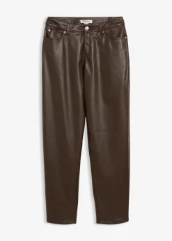 Pantalón de piel sintético con corte barrel y talle medio