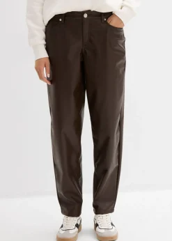 Pantalón de piel sintético con corte barrel y talle medio