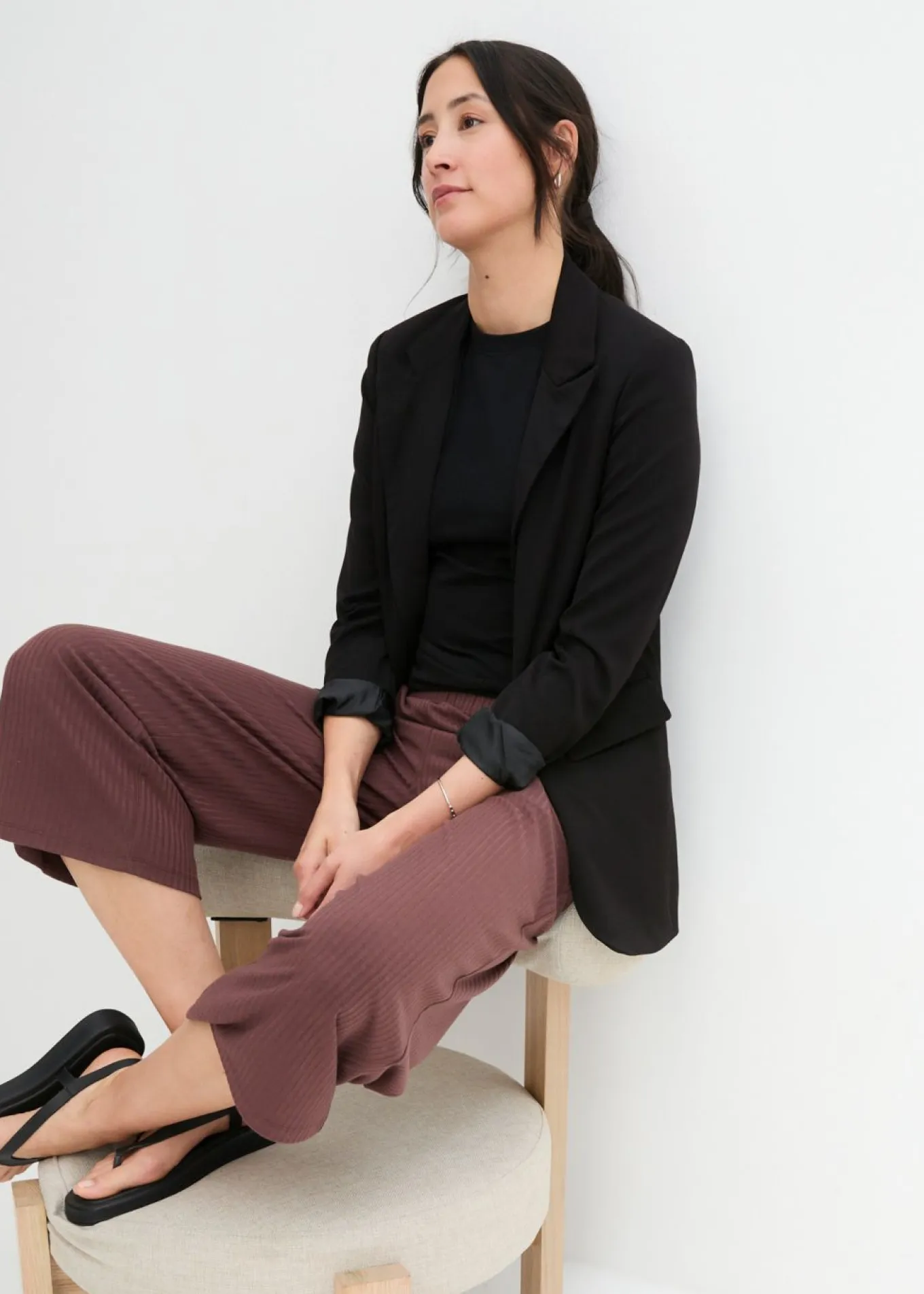 Pantalón de punto de canalé con cinturilla cómoda