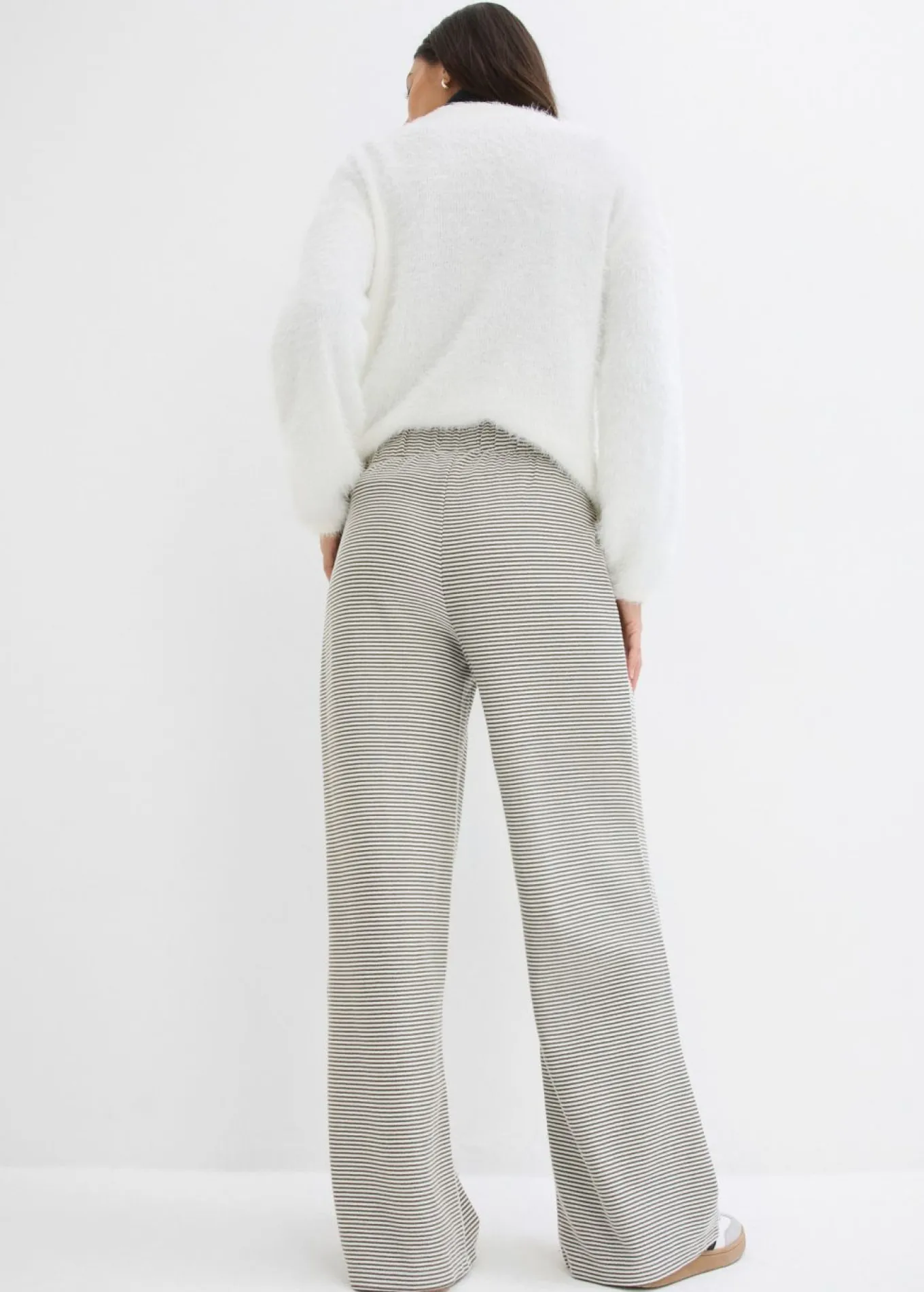 Pantalón de punto de mezcla de algodón con cordón y diseño de rayas