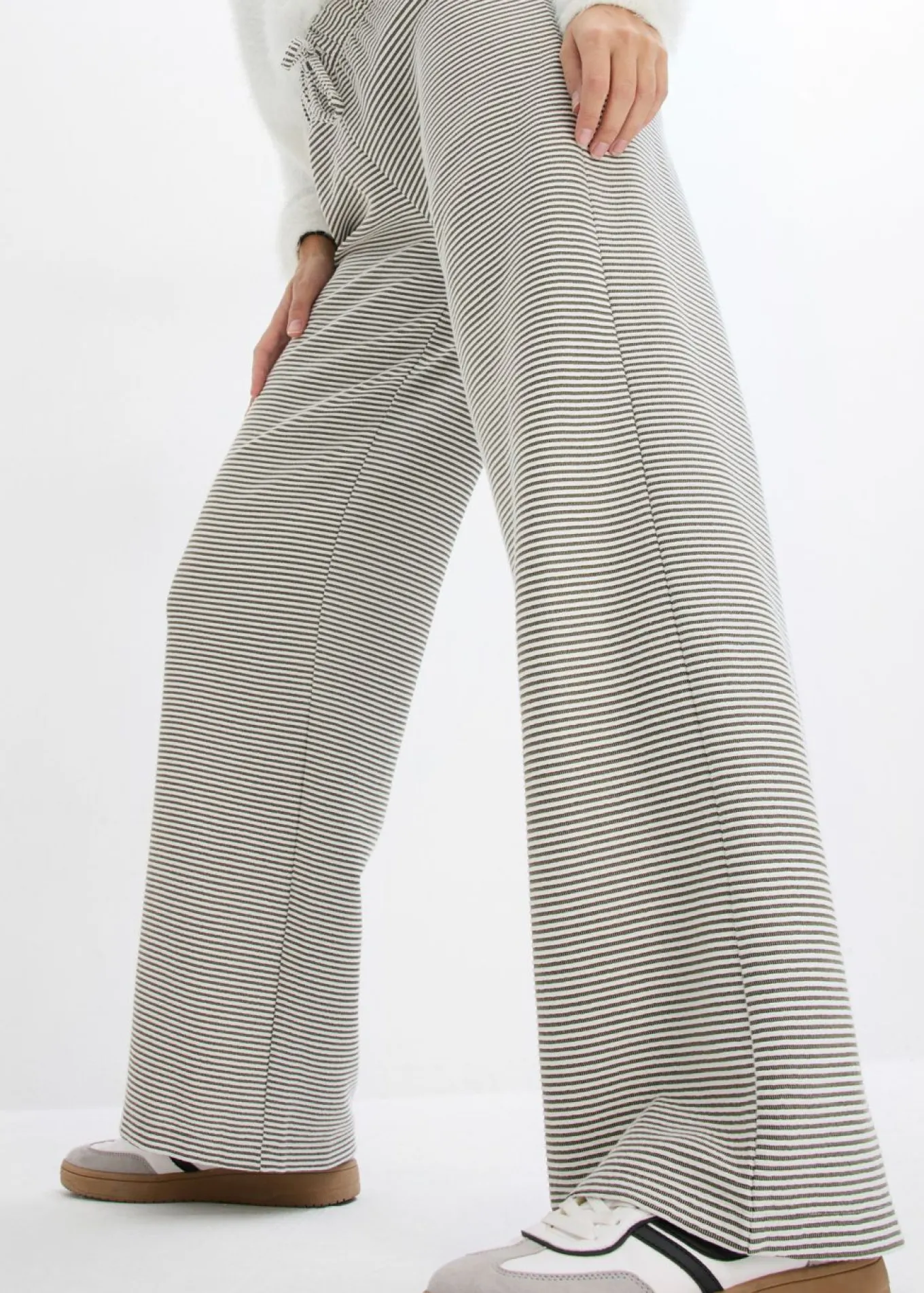 Pantalón de punto de mezcla de algodón con cordón y diseño de rayas