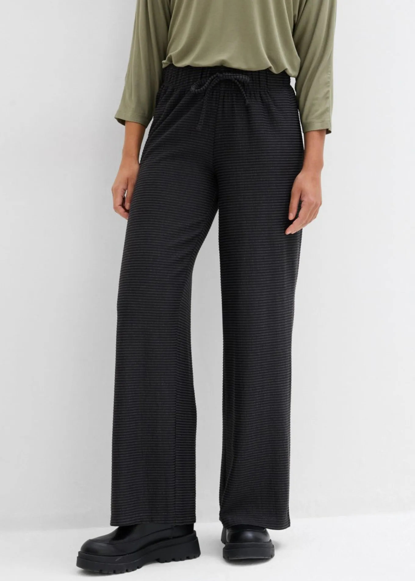 Pantalón de punto de mezcla de algodón con cordón y diseño de rayas