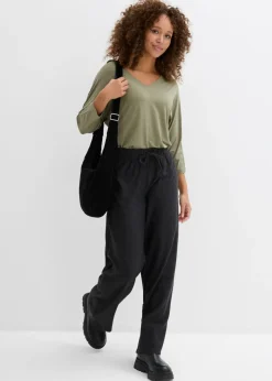 Pantalón de punto de mezcla de algodón con cordón y diseño de rayas